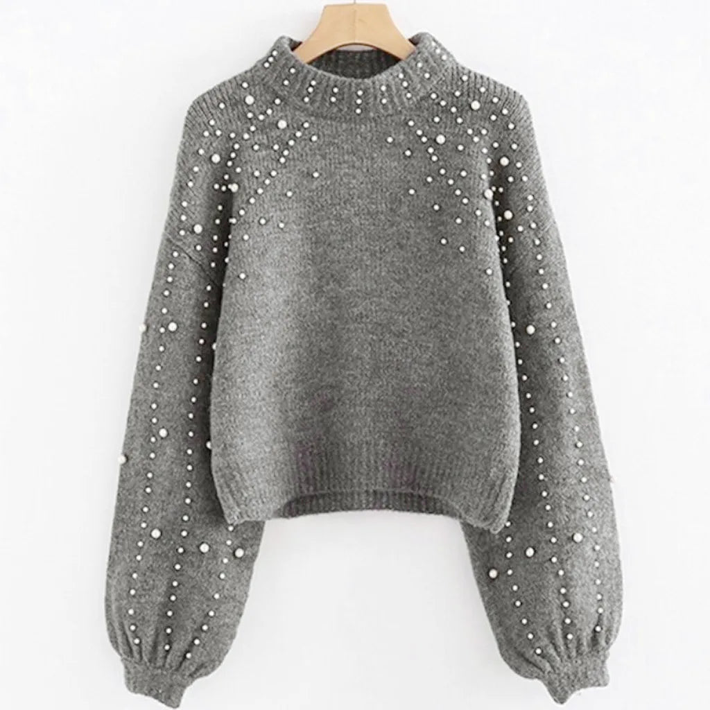 Classic Pearl-Embellished Jumper Sweater