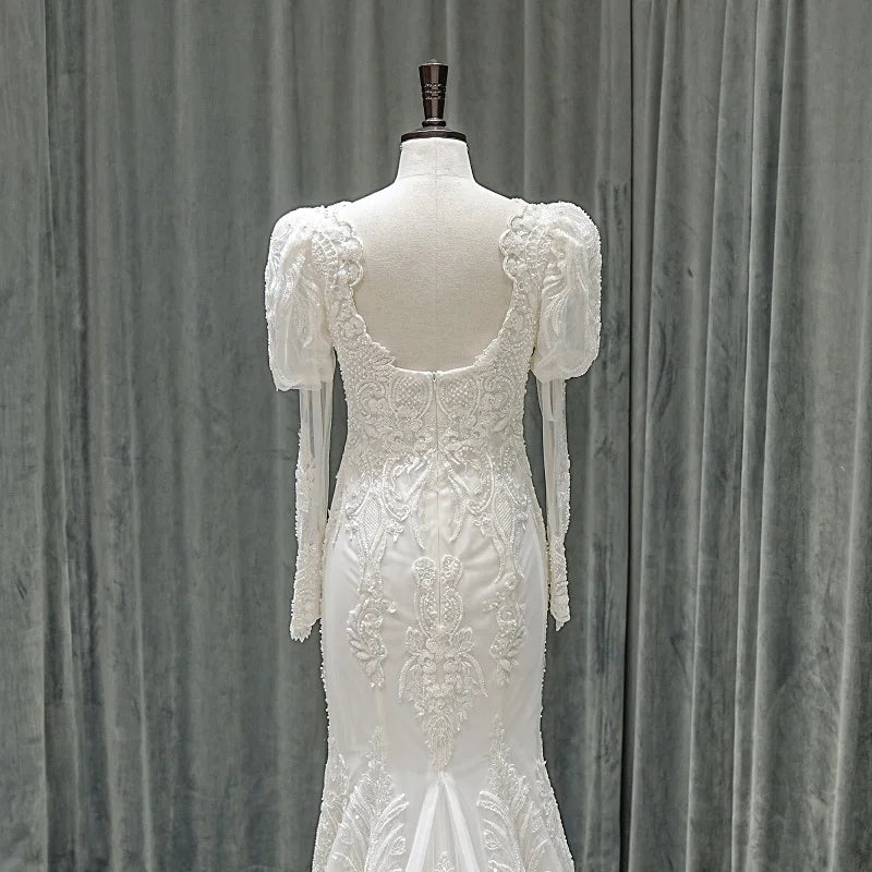 Attractive Long Puff Sleeves Wedding Gown