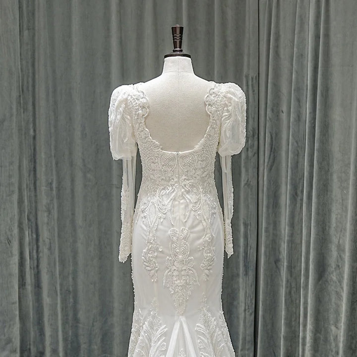 Attractive Long Puff Sleeves Wedding Gown