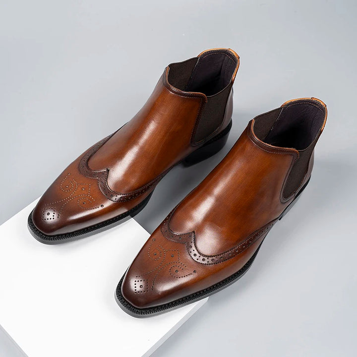 English High-top Embossed Leather Shoes