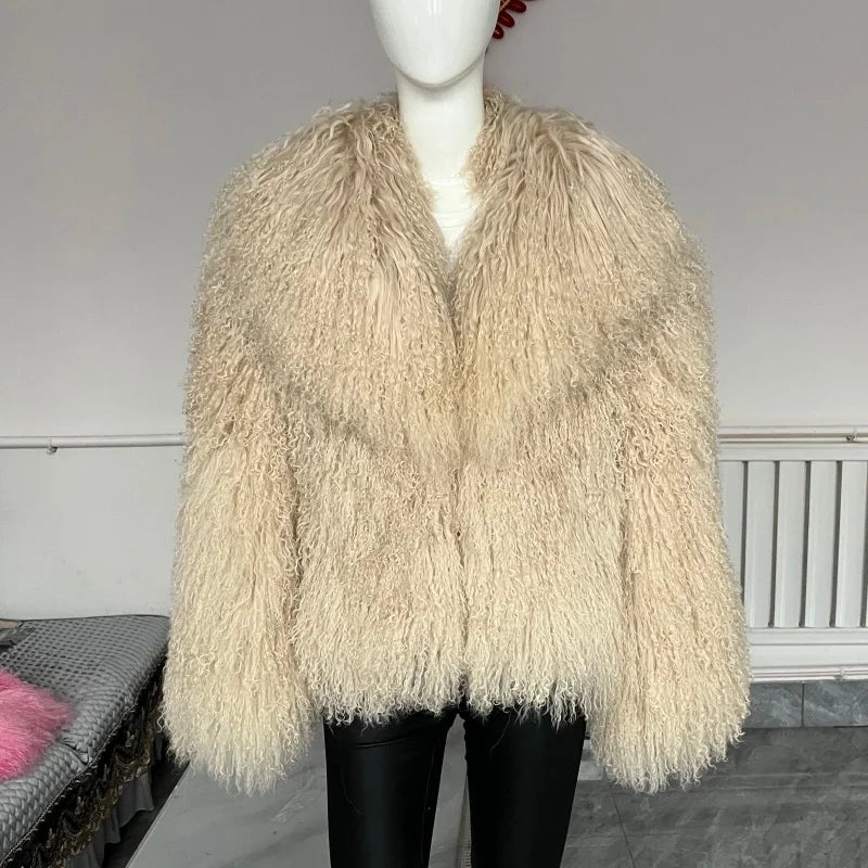 Stylish Mongolia Sheep Fur Warm Coat