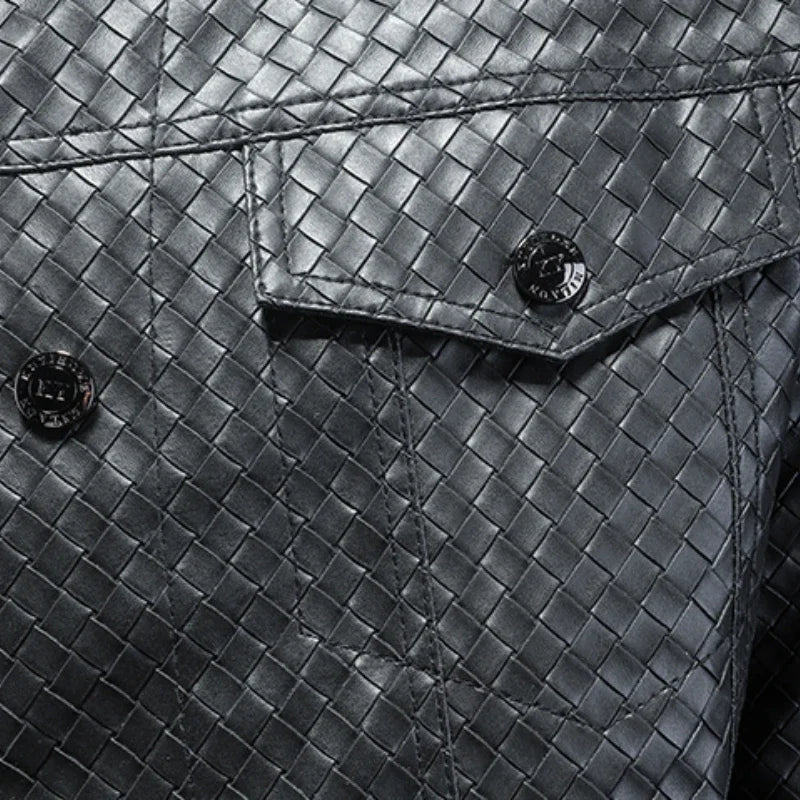 Luxury Woven Faux Leather Coat