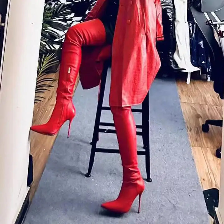 Trendy Skinny Patent Leather Heel Boots