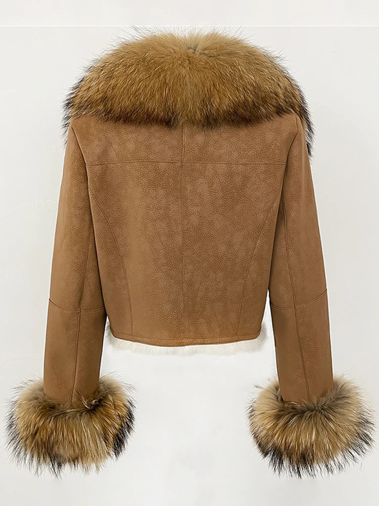Luxurious Suede Real Warm Fur Short Coat