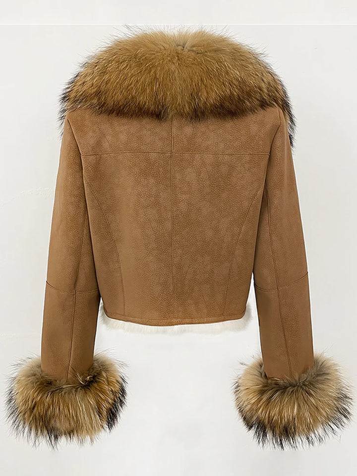 Luxurious Suede Real Warm Fur Short Coat