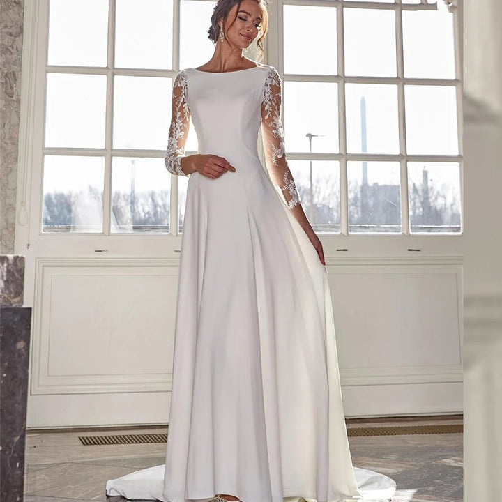 Fancy Satin Floor-Length Bridal Dress