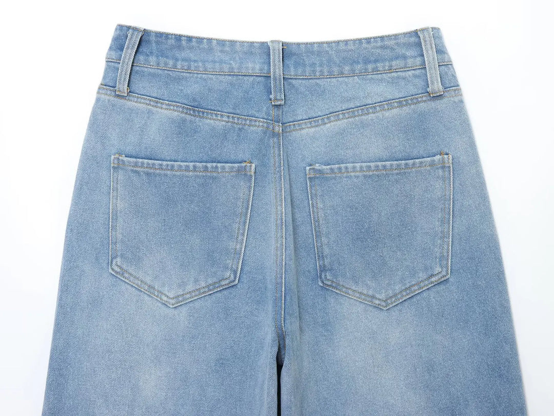 Refined Wide-Leg Washed Jeans Pants