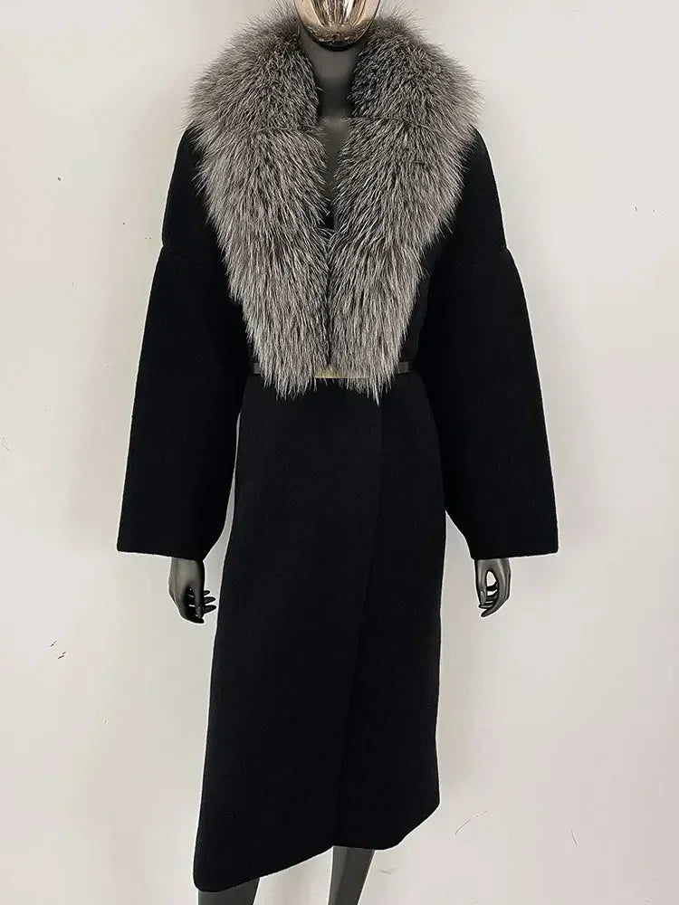 Alluring Detachable Real Fur Collar Coat