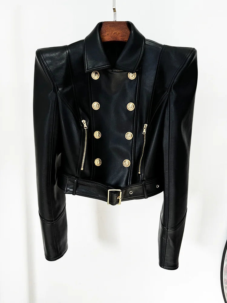 Peak Shoulder Double Breasted Moto Jacket