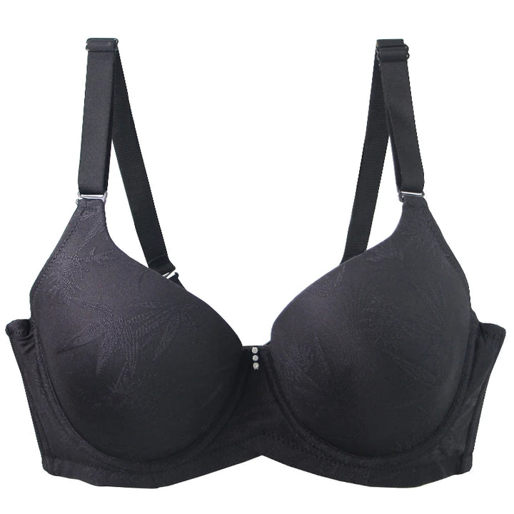 Plus-size full coverage bra, dark black, underwire cups, adjustable shoulder straps
