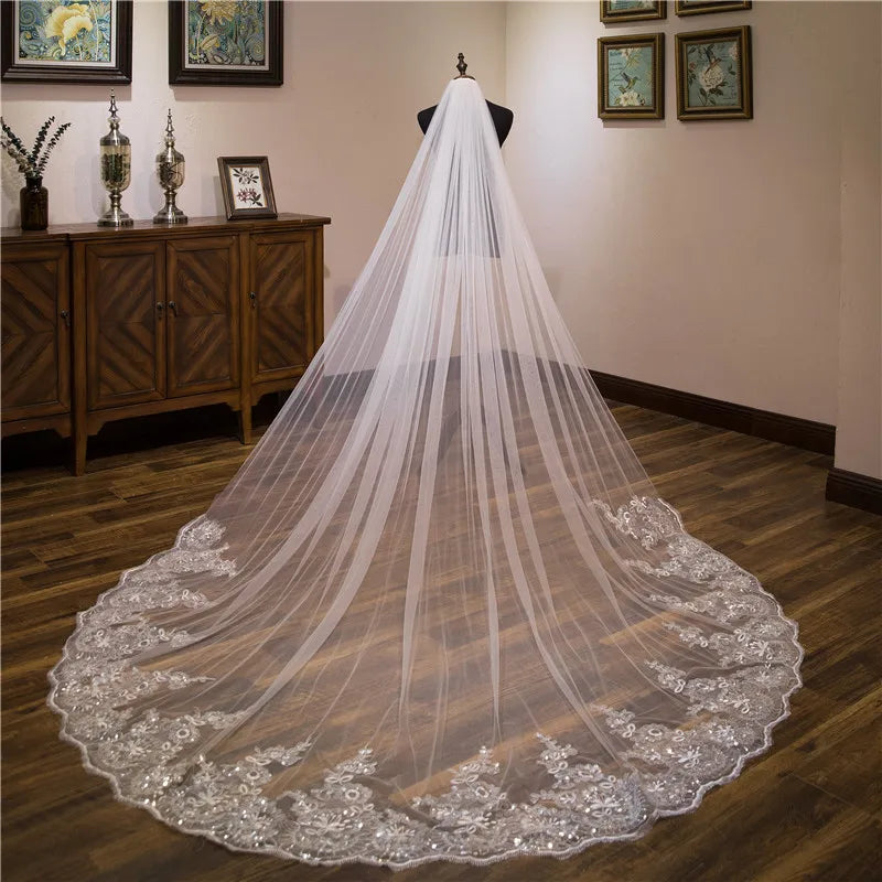 Graceful Lace Appliques Bridal Veil