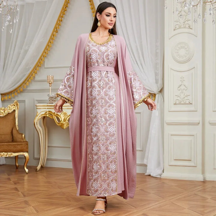 Sweet Embroidered Two Piece Caftan Dress