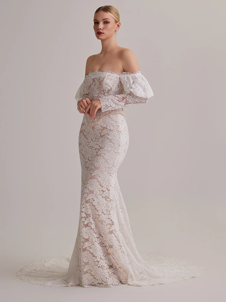 Graceful Bubble Sleeves Wedding Dress