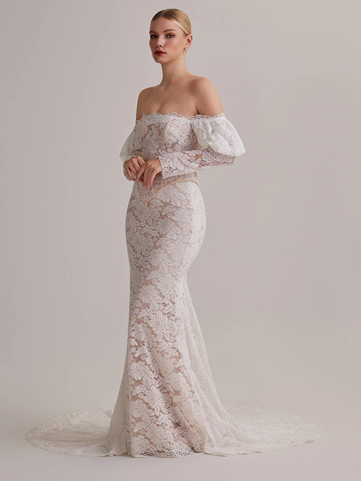 Graceful Bubble Sleeves Wedding Dress