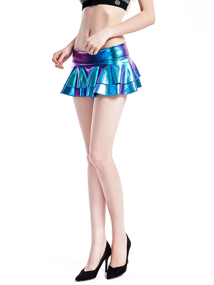 Trendy Pleated Shiny Mini Skirt