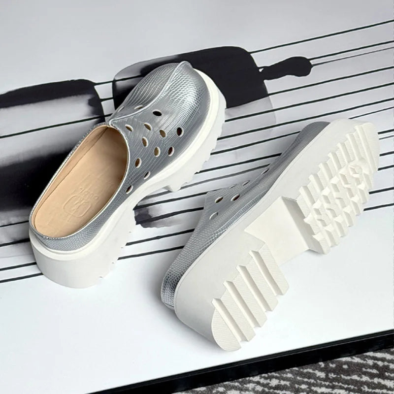 Thick Soled Casual Silver Sandals