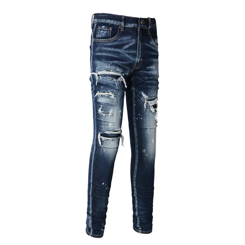 Trendy Ripped Color Splash Denim Pants