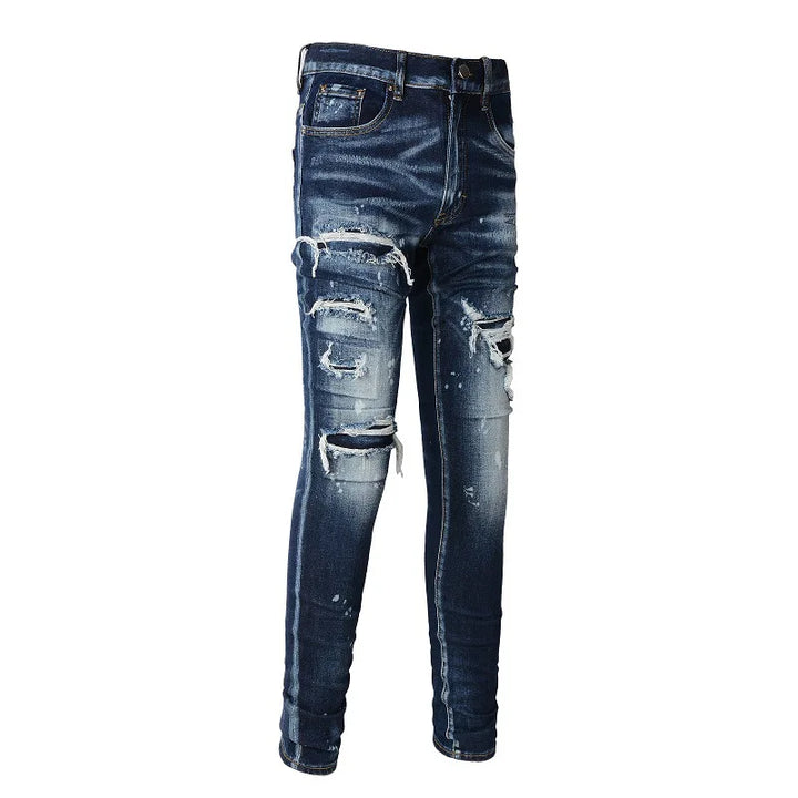 Trendy Ripped Color Splash Denim Pants