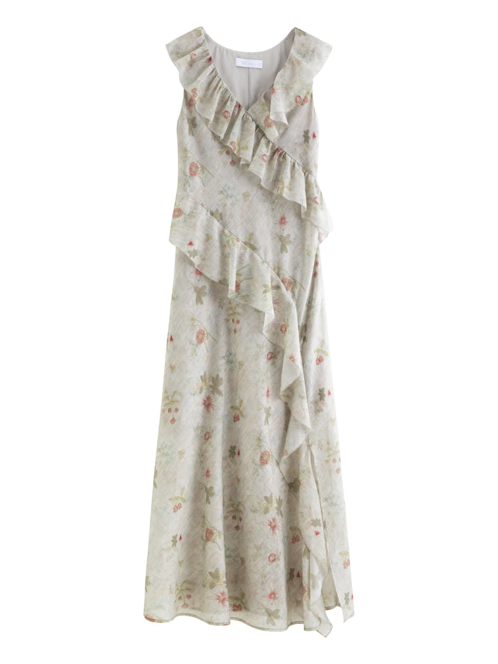 Alluring Floral Flounce Hem Maxi Dress