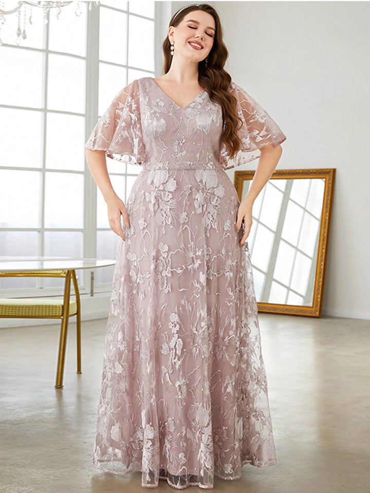 Glamorous Embroidered Flared Sleeves Formal Dress