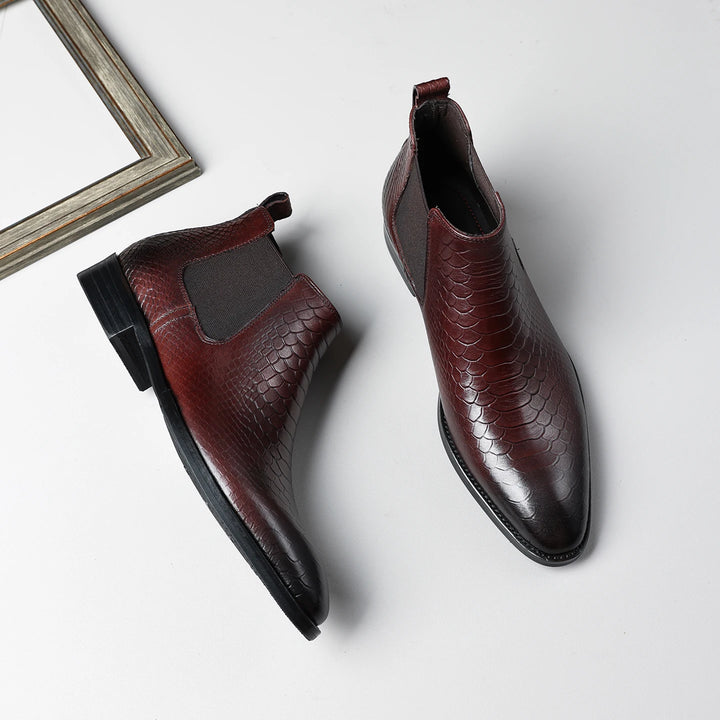 Polished Embossed Leather Chelsea Boots
