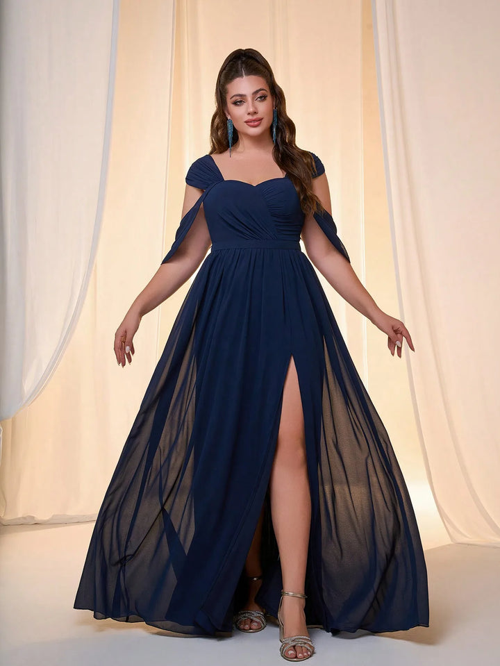 Luxurious Pearl Accents Side Slit Gown