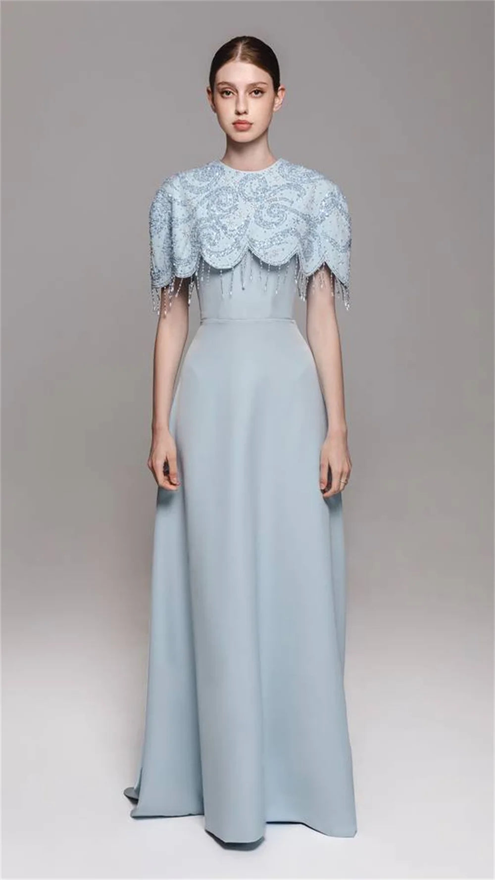 Exquisite A-Line Cape Prom Gown