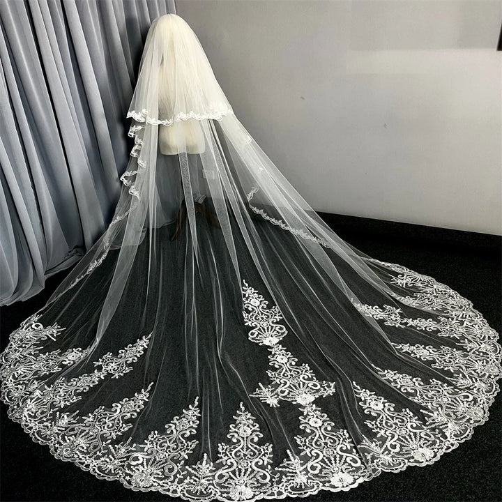 Stunning Lace Appliqué Bridal Veil