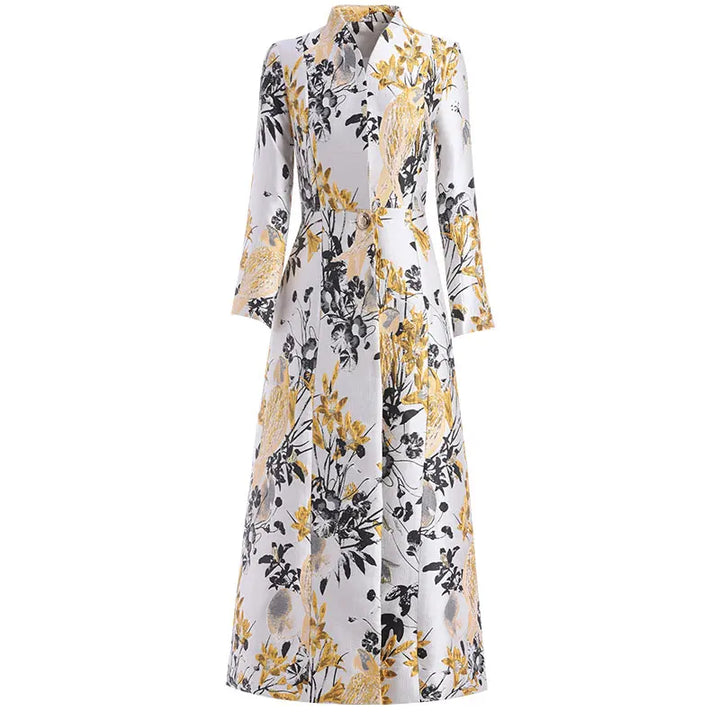 Stunning Floral Jacquard Fit Up Trench Coat