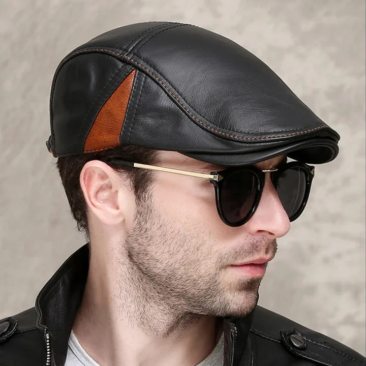 Elegant Beret Style Leather Cap