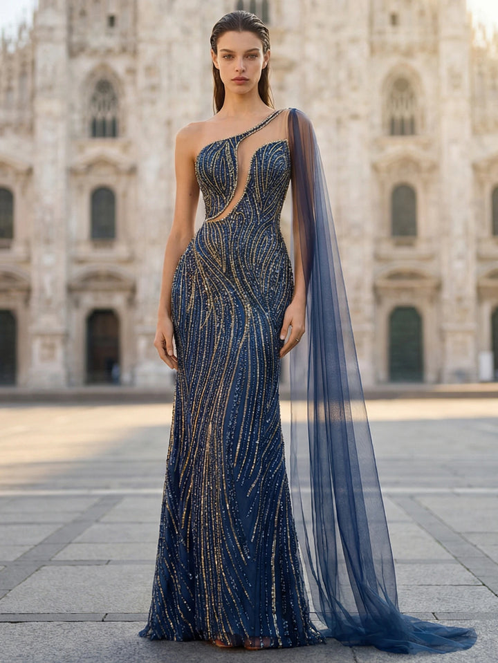 Glamorous Cape Cut-out Formal Evening Gown