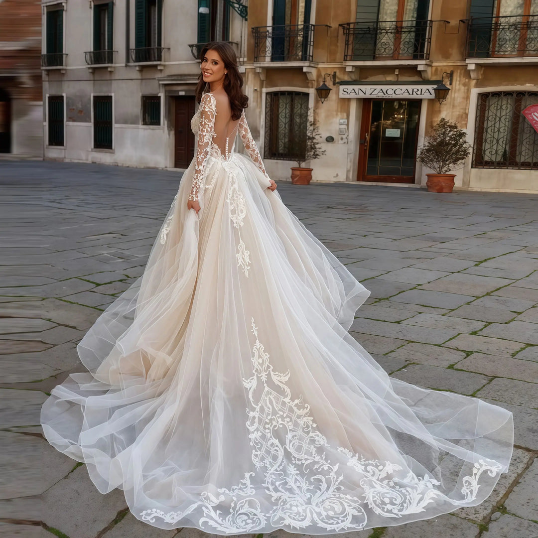 Alluring O-Neck Full Sleeves Wedding Dress