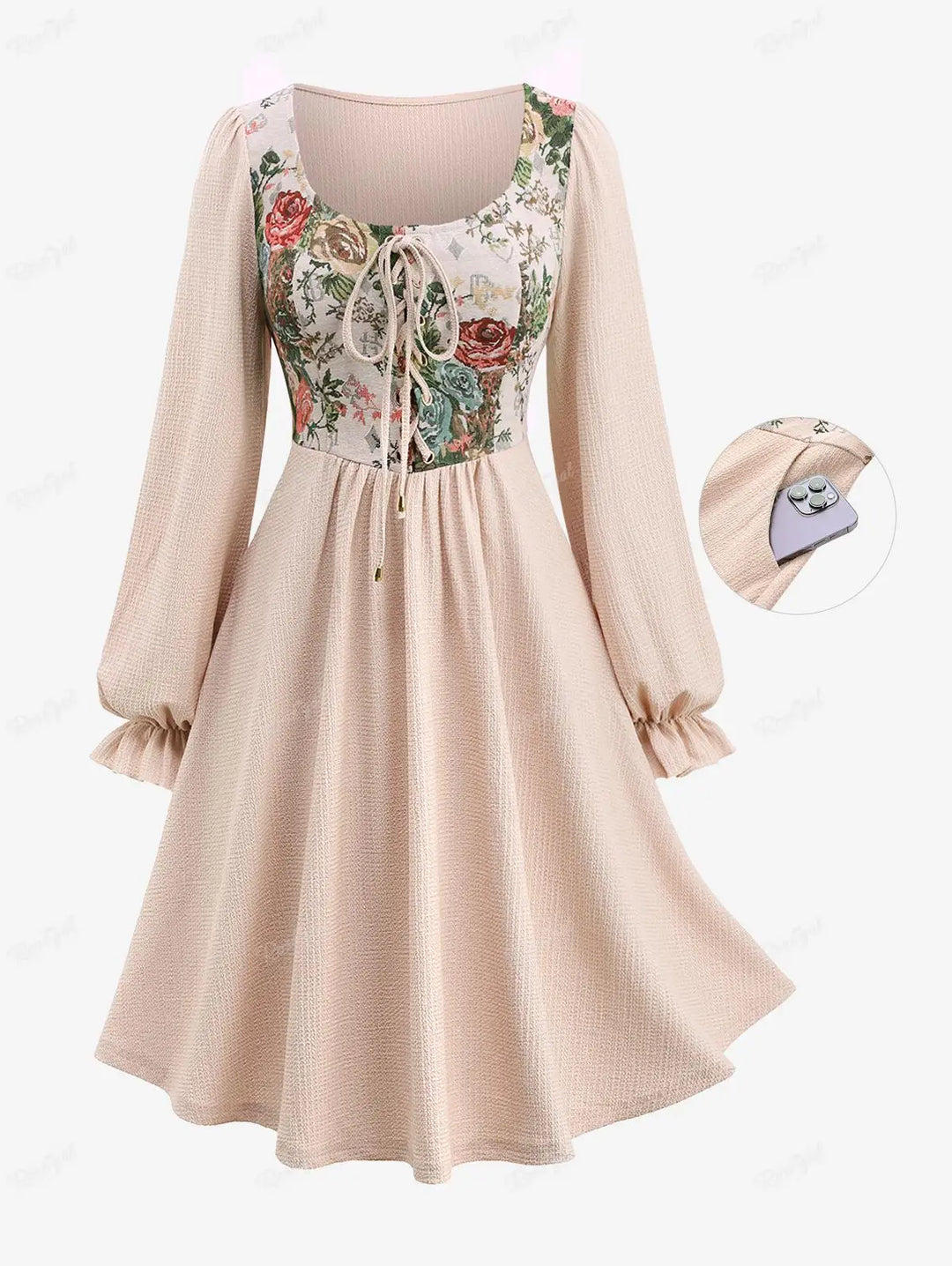 Embroidery Poet Sleeve Plisse Dress