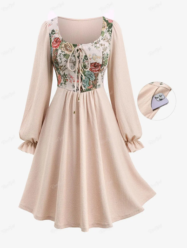 Embroidery Poet Sleeve Plisse Dress