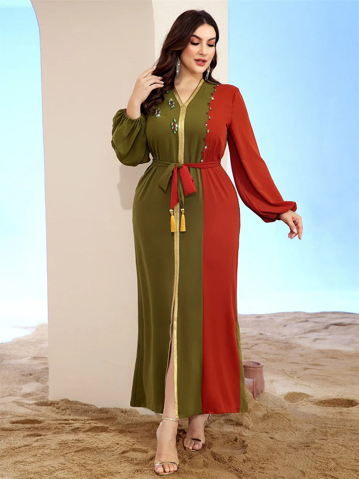 Contrast Color Moroccan Kaftan Dress