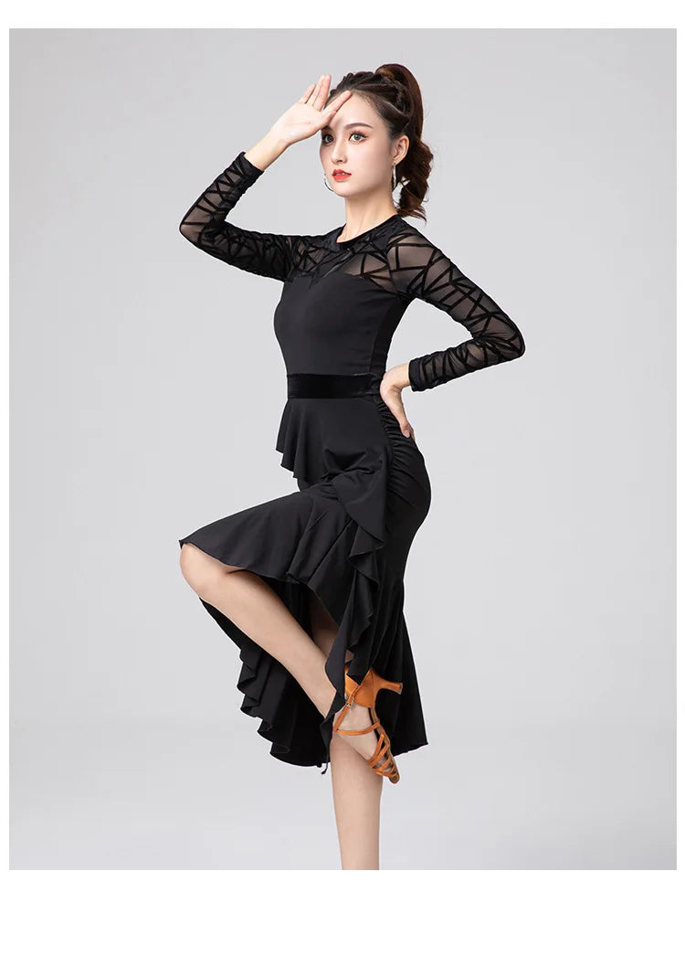 Elegant Long Sleeves Latin Dance Dress