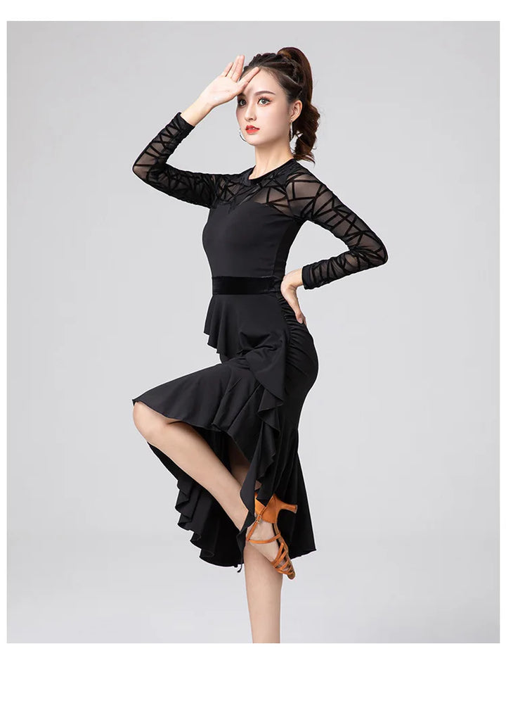 Elegant Long Sleeves Latin Dance Dress