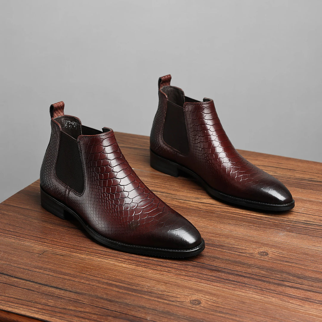 Polished Embossed Leather Chelsea Boots