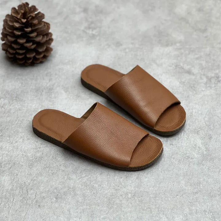 Soft Real Leather Flat Slippers