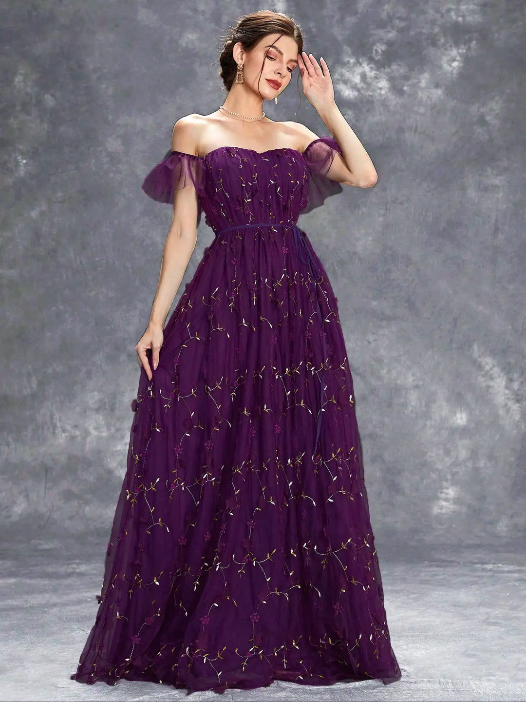 Line collar Three-dimensional Big Swing Dress