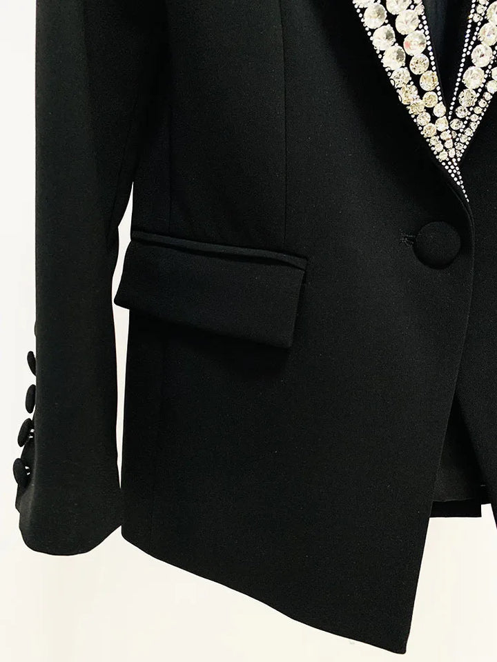 Black Shinny Notched Slim Blazer