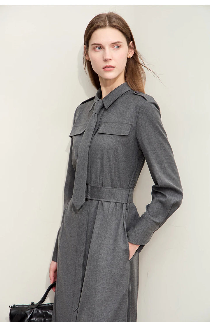 Belt Tie Retro Shirt Dress