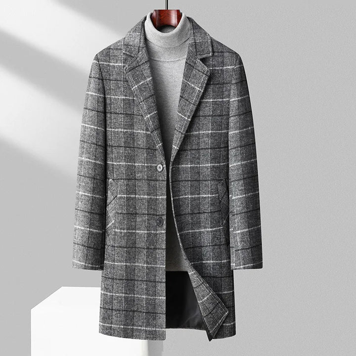 Classic Mid-Length Plaid Woolen Coat