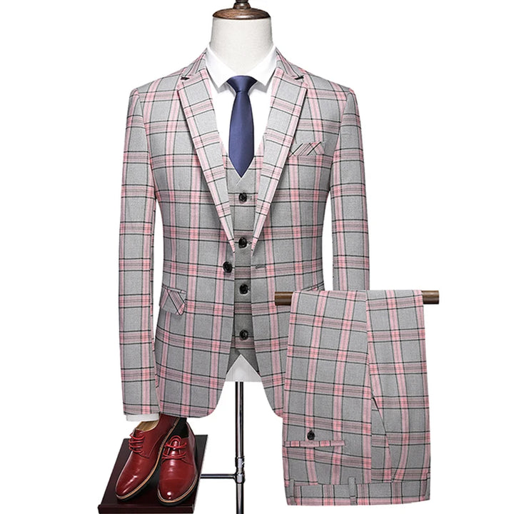 High-End Three-Piece Plaid Business Suit