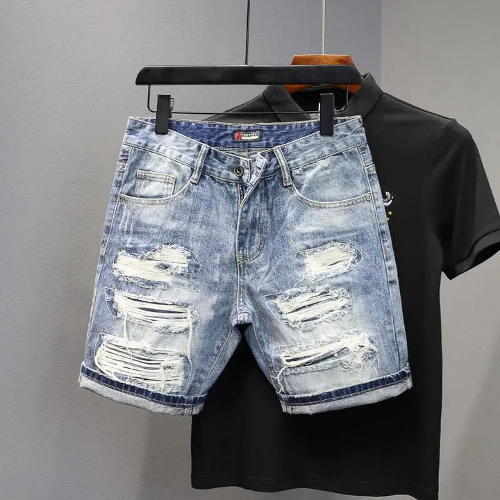 Trendy Thin Ripped Patch Denim Shorts