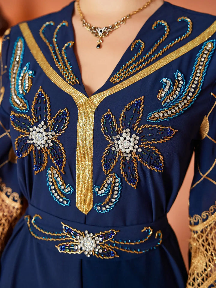 Gorgeous Diamond Details Abaya Dress