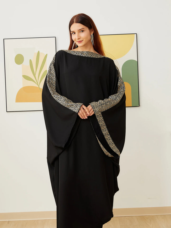 Luxury Ultra Black Long Loose Kaftan