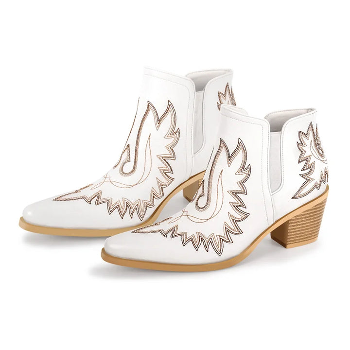 Elegant Embroidered Thick Heel Boots