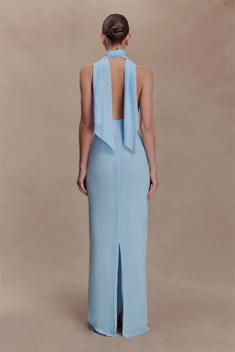 Classic Halter Deep V Neck Dress
