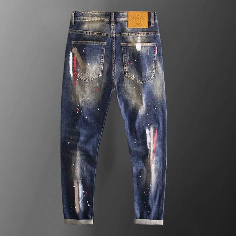 Splattered Paint Elastic Jeans